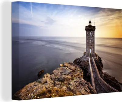 Produktbild von OneMillionCanvasses® - Leinwandbilder - 140x90 cm, Leuchtturm von Kermorvan in der Bretagne, Wandbilder Kunstdruck Wanddekoration