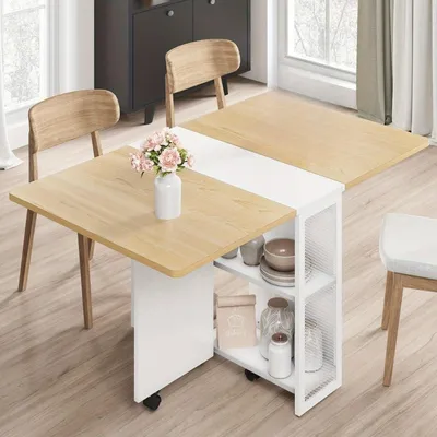 Productafbeelding van Uitklaptafel - Klaptafel - Inklaptafel - Vouwtafel - Eettafel - Ruimtebesparend - Natuurlijk Hout