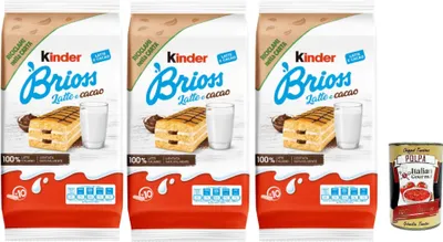 Produktbild von Kinder Brioss Latte e cacao, 10 Snacks Schwammkuchen, natürlich mit Doppelmilch und Kakaofüllung, hervorragend zum Frühstück und Snack, 3x 280g + Italian Gourmet polpa 400g
