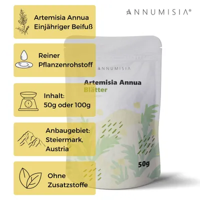 Produktbild von ANNUMISIA® Artemisia Annua Blätter geschnitten 100 g - Einjähriger Beifuß - ohne Stängel und ohne Zusatzstoffe - enthält Artemisinin