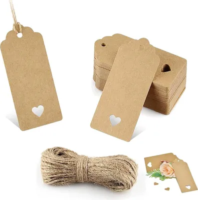 Produktbild von Geschenkanhänger Kraftpapier 50Stk. Kraftpapier Anhänger 9x4 CM, Kraftpapier Anhänger Etiketten,Geschenkanhänger mit Jute Schnur für Hochzeit Geschenke zum Basteln als Preis-Etiketten