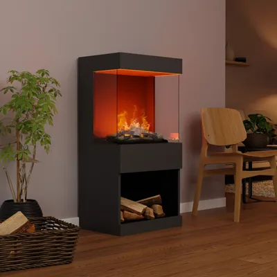 Produktbild von GLOW FIRE Elektrokamin 'OGF 2'| Wasserdampf Kamin mit OMC 400 mit Holzdekoration in Grau als Raumteiler | HxBxT: 55x110x40 cm