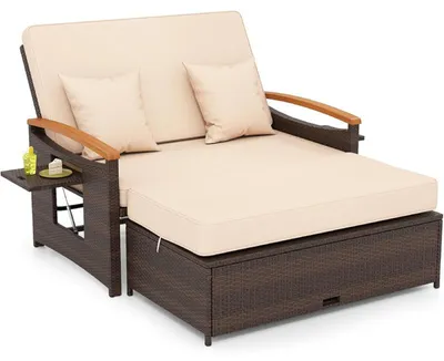 Obrázek produktu pro Zahradní pohovka KZ04950, 165 x 72 x 90 cm, opěradlo se 4 polohami, hnědo/béžová