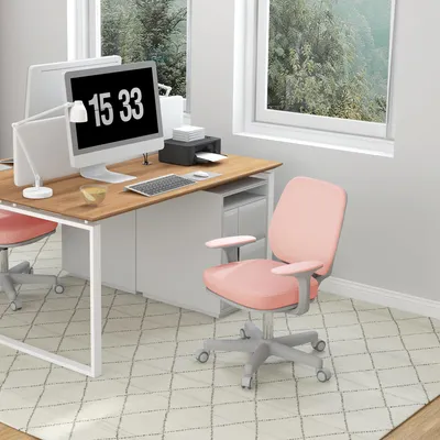 Produktbild von Sweiko Bürostuhl, Ergonomisch Schreibtischstuhl mit Drehfunktion, Höhenverstellbar 55 x 48 x 82,5-94,5 cm Rosa