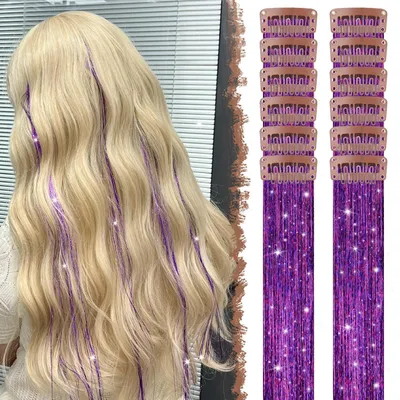 Obrázek produktu pro Lesklé pramínky do vlasů, fialové, 12 kusů, délka 50 cm