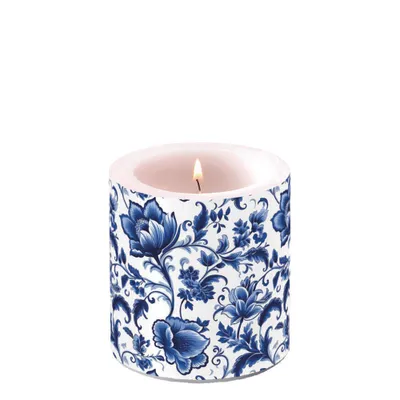 Immagine prodotto di Candela Ø 7,5 cm Altezza 9 cm Motivo Delft blu e bianco Floreale