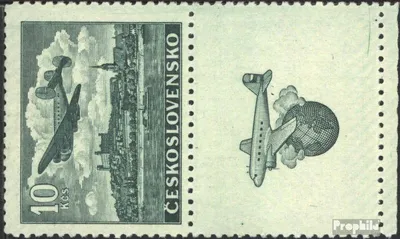 Produktbild von Briefmarken Tschechoslowakei 1946 Mi 496Zf mit Zierfeld postfrisch Flugpost