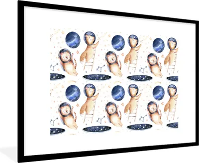 Produktbild von MuchoWow® Gerahmtes Poster Katze - Fuchs - Sterne - Jungen - Mädchen - Kinder - Kinder 90x60 cm - Poster mit Schwarzem Bilderrahmen Wandposter Rahmen Foto Bilder - Wanddekoration - Fotos