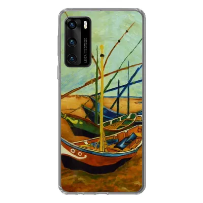 Produktbild von MuchoWow® Handyhülle Schutzhülle Hülle für Huawei P40 Fischerboote am Strand - Vincent van Gogh Silikon Softcase Handy Hülle - Handytasche