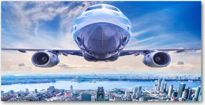 Produktbild von Tulup® Küchenrückwand Spritzschutz aus Glas -100x50 -Spritzschutz auf gehärtetes GlasDeko Fahrzeuge Flugzeug über Stadt
