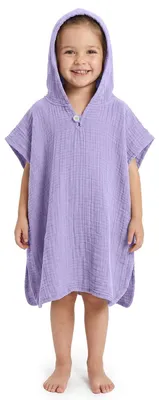 Imagen del producto de Bata de baño hidrofílica de alta calidad para niños, con capucha, 100% algodón, color lavanda