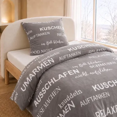 Produktbild von Malika Mikrofaser-Cashmere-Touch-Bettwäsche 2-teilig, 155 × 220 + 80 × 80 cm, Grau Federmuster