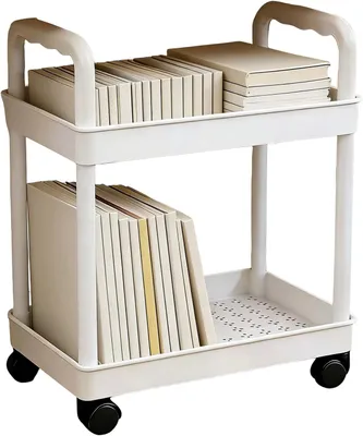 Produktbild von Rollwagen mit 2-stufigem Küchen-Aufbewahrungsständer und Rollen für Küche, Badezimmer, Wäscheraum, Garage, Haushalt und Studentenwohnheim