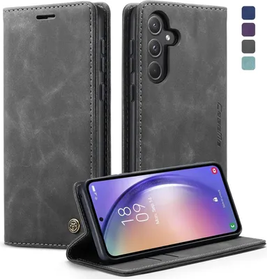 Produktbild von Samsung Galaxy A55 5G Handyhülle Premium Leder Flip Case Grau