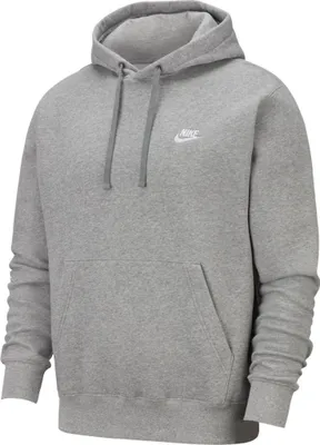 A grey Nike hoodie is shown against a white background.