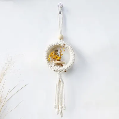Wandbehang mit Fransen, handgewebt, Boho, Weiß, 40x9 cm, mit Haken