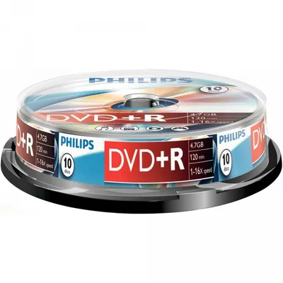 Imagen del producto de Discos DVD grabables Philips, 120 minutos, 4.7 GB, velocidad 16x, embalaje tipo "spindle" (10 discos)