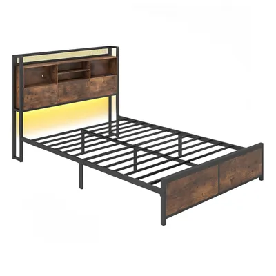 Produktbild von COSTWAY Bettgestell 140x200cm, Kopfteil mit Stauraum, Bett Doppelbett Metallbett mit Ladestation, Lattenrost & Seitentachen, Bettrahmen ohne Matratze