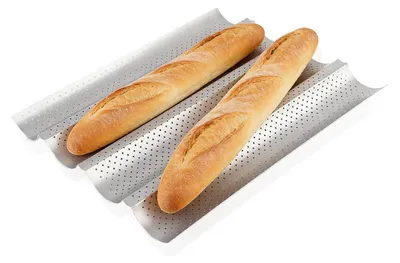 Produktbild von Baguette Backform Antihaft 4-fach 38 x 32,5cm Edelstahl perforiert Hochtemperaturfest