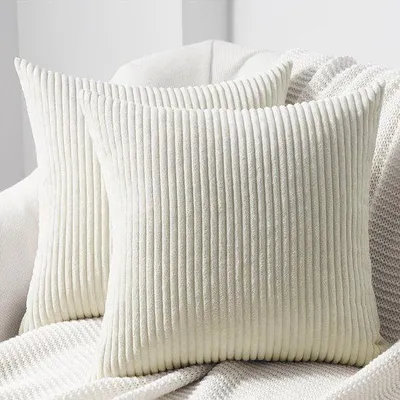 Produktbild von Ibenzoa® 2er-Set Kissenhüllen 30 x 30 cm aus Cordvelours, gestreift – elegante Dekokissenbezüge für Sofa, Bett & Wohnzimmer