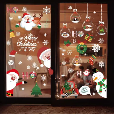 Weihnachts-Fensteraufkleber, 9 Stück, wiederverwendbar, 30x20 cm, bunt