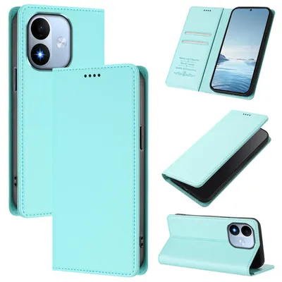 Image de Étui en cuir pour Xiaomi Redmi Note 17 4G, coque rabattable magnétique en cuirPolyuréthaneavec support, couleur vert menthe