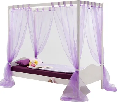 Produktbild von Himmelbett Kinderbett Mädchenbett NADINE, 90x200 cm Kiefer massiv weiß lackiert