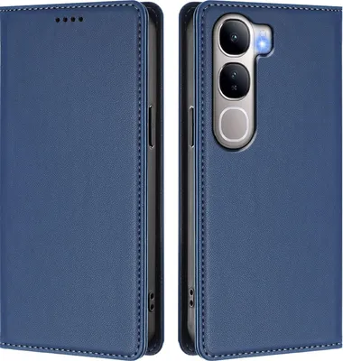 Image de Étui en cuir pour Vivo Y300, étui à rabat magnétique en cuirPolyuréthaneavec support, bleu foncé