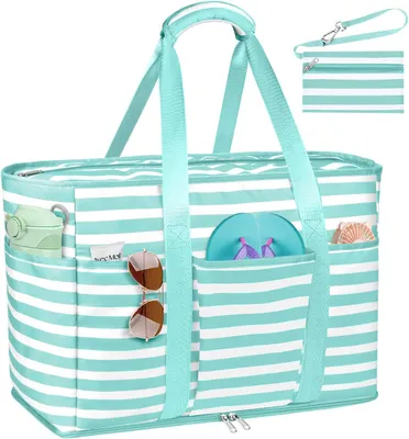 Image de Grand sac de plage XXL, 45 litres, en filet, avec fermeture éclair, idéal pour la piscine