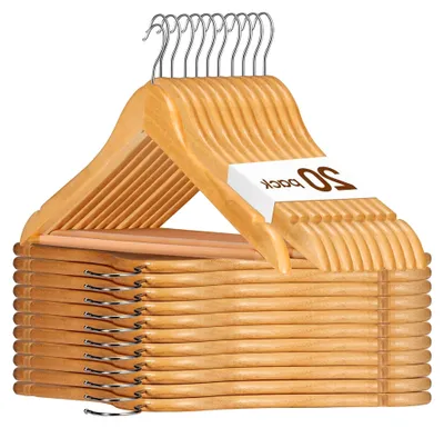 Produktbild von Kleiderbügel aus Holz Natur 20 Stück Stabil Drehbar 44,5 cm