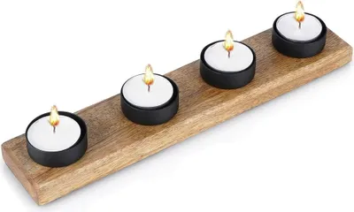 Immagine prodotto di portacandele per 4 candele 30,5x6x4,5cm legno/metallo. NERO