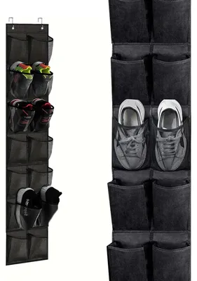 Immagine prodotto di Scarpiera da porta - Organizer appendibile per scarpe - 14 tasche - 2 ganci - Nero