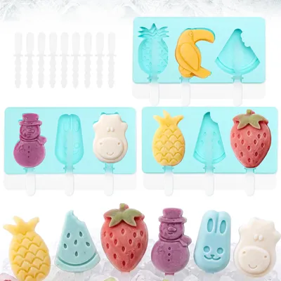 Produktbild von Set mit 3 Silikon-Eisformen mit Stielen für selbstgemachtes Eis