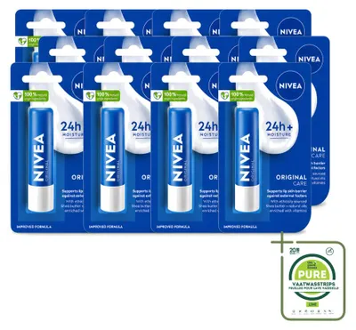 Imagen del producto de 12 bálsamos labiales Nivea Original - Paquete grande - 12 unidades