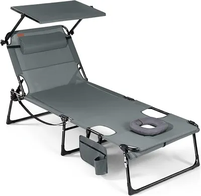Productafbeelding van Zonnebed met gezichtsopening en zonnedak, geschikt tot 180 kg | Grote tuinligstoel van 200 x 70 cm met verstelbare rugleuning in 4 standen, inklapbare ligstoel voor tuin en buiten, set van 2