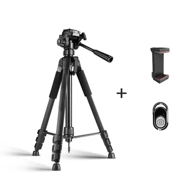 Image de ZELURXX  Trépied à trois pieds, avec rotule, portable, avec clip pour téléphone portable, télécommande Bluetooth, compatible avec les appareils photo reflex, les micro-reflex, les appareils photo et les téléphones portables, 56 x 1,1 x 1,2 cm, noir