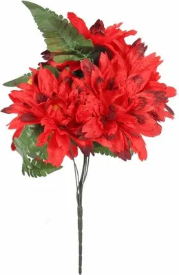 Productafbeelding van Een boeket kunstbloemen: 7 dahlia's met rode varenbloemen