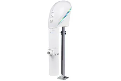 A white product on a white background, mounted on a gray stand.