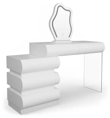 Image de MENZZO Coiffeuse extensible 101-140cm avec 5 tiroirs arrondis et miroir design Mezade Blanc