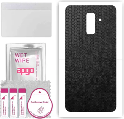Produktbild von apgo Rückseite Schutzfolie, Skin, kompatibel mit Samsung Galaxy A6+ (2018), Hinten Displayschutzfolie aus Vinylfolie, kratzfest, einfache Montage - Schwarze Honigwabe