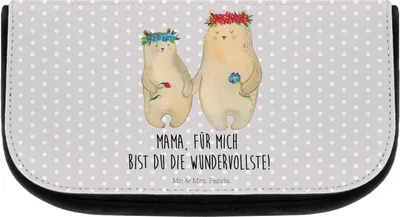 Produktbild von Mr. & Mrs. Panda Kulturbeutel Bären mit Blumenkranz - Grau Pastell - Geschenk, Mami, Familie, kleines Täschchen, Organizer, Mutter, Muttertag, kosmetik, kosmetiktäschchen