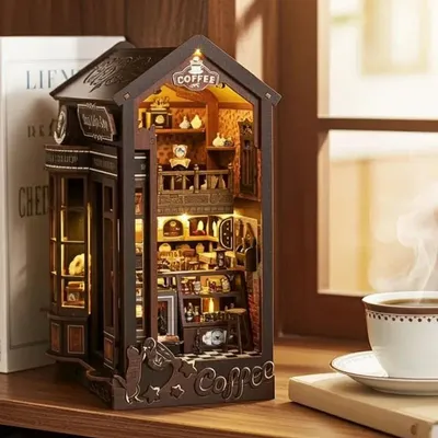 Produktbild von DIY Book Nook Kaffeeshop - 3D-Puzzle - 231 Teile - Miniaturhaus aus Holz - mit LED-Licht