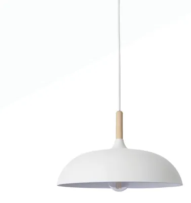 Produktbild von B·LED BARCELONA Runde Hängeleuchte MELA, Nordischer Minimalistischer Moderner Deckenleuchte aus Metall und Naturholz mit Weiß Lampenschirm, Ideal für Wohnzimmer Esszimmer oder Schlafzimmer