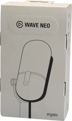 The image shows the front of a product box for the Elgato Wave Neo microphone.