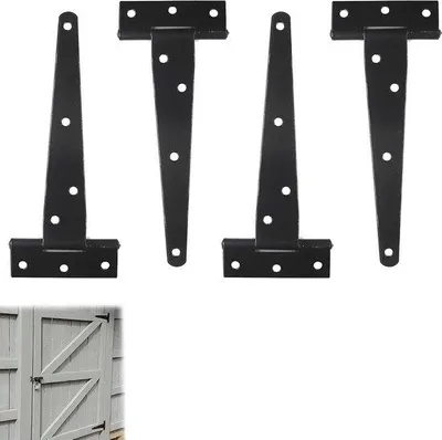Produktbild von Scharniere für schwere Gartenanwendungen 4 Stück - inklusive Schrauben - schwarzer Metall - für Lagerhäuser und Gärten.