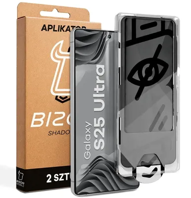 Produktbild von Gehärtetes Glas mit Privatschutzfilter und Applikationsrahmen für Galaxy S25 Ultra, Bizon Glass Aplikator Shadow, 2 Sets