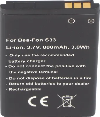 Produktbild von Nachbau Akku kompatibel Bea-Fon S33, C140, C240 Akku 3,7 Volt 800mAh Li-Ion Akku, 53,2 x 34,0 x 4,6mm