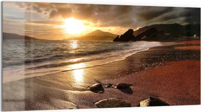 Produktbild von DEQORI Glasbild Echtglas 100x50 cm 'Strand im Sonnenuntergang' Wandbild Bild modern Deko