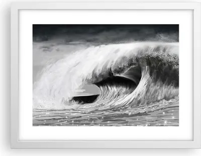 Produktbild von Gerahmtes Poster - Weißer Rahmen - Welle Zeichnung Schwarzweiß - 40x30 cm - Wand Bild - Wanddeko - Wandbilder - Wandposter - Bilderrahmen - Bilder - Kunstdruck - Wandbild - P2WAA40x30-4264