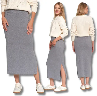 Produktbild von Ołówkowa Spódnica Damska Midi Z Rozcięciem Prążkowana Moraj 2Xl/3Xl